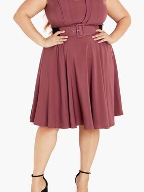 City Chic Mauve Belted Midi Dress